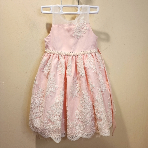 American Princess Pink Lace Flower Girl Dress with White Accents Size 5 - Picture 1 of 10